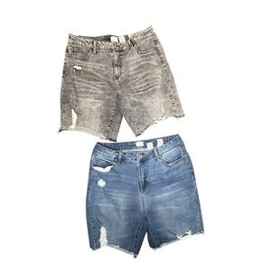 Time and Tru Jean Shorts Sz 14 Distressed Stretch Mid Rise Denim‎ Lot of 2